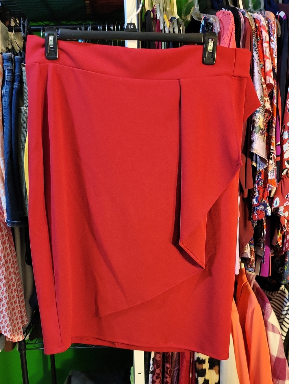 Worthington Red Pencil Skirt with Draped Front
